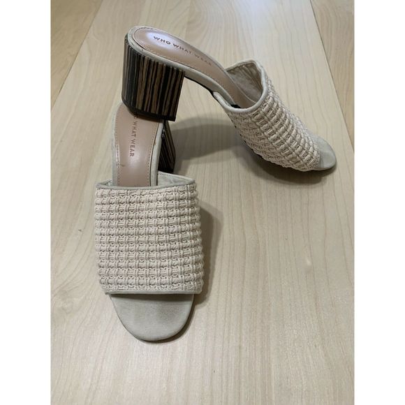 Who What Wear Ivory Macrame Block Heel Slip On 8 - Picture 1 of 9
